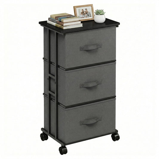CONCETTA Dresser Storage with 3 Drawers, Storage with Wheels for Bedroom, Home Office, Gray