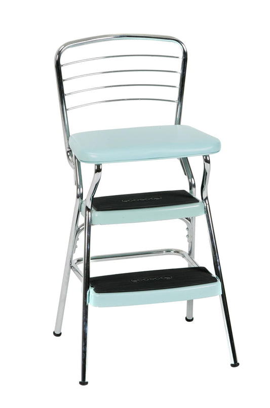COSCO Stylaire Retro Chair + Step Stool with Flip-Up Seat (Teal, one pack)