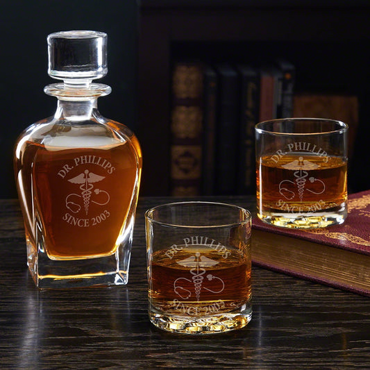 Caduceus Engraved Draper Decanter Set