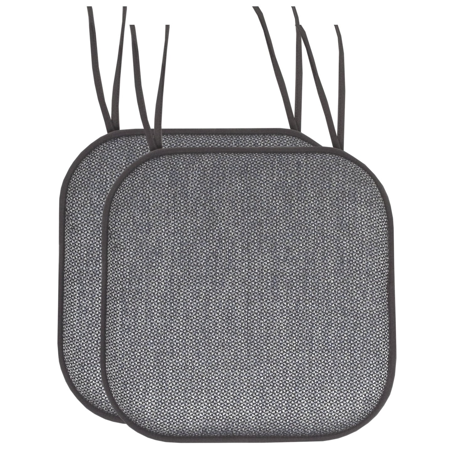 Cameron Memory Foam Non-Slip Chair Cushion Pad with Ties 2 Pack - Black/Gray