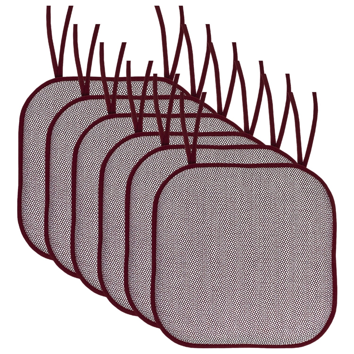 Cameron Memory Foam Non-Slip Chair Cushion Pad with Ties 6-Pack- Wine and White