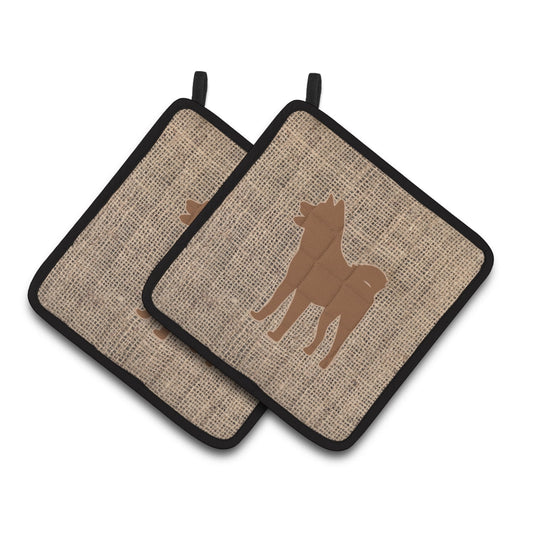 Caroline's Treasures Akita Faux Burlap and Brown Pair of Pot Holders
