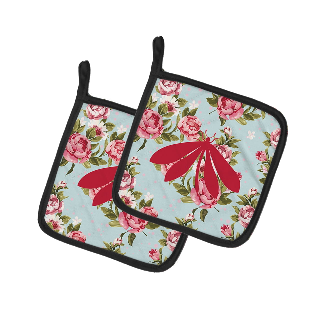 Caroline's Treasures BB1060-RS-BU-PTHD Par de Portamaceteros con Rosas Azules Shabby Chic, 7,5hx7,5w, multicolor