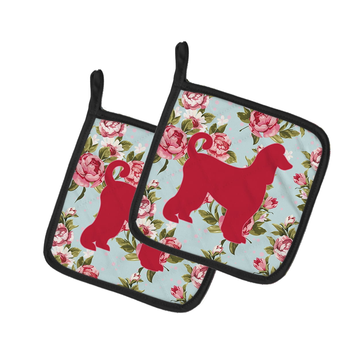 Caroline's Treasures BB1066-RS-BU-PTHD Afghan Hound Shabby Chic Blue Roses Pair of Pot Holders , 7.5HX7.5W, multicolor