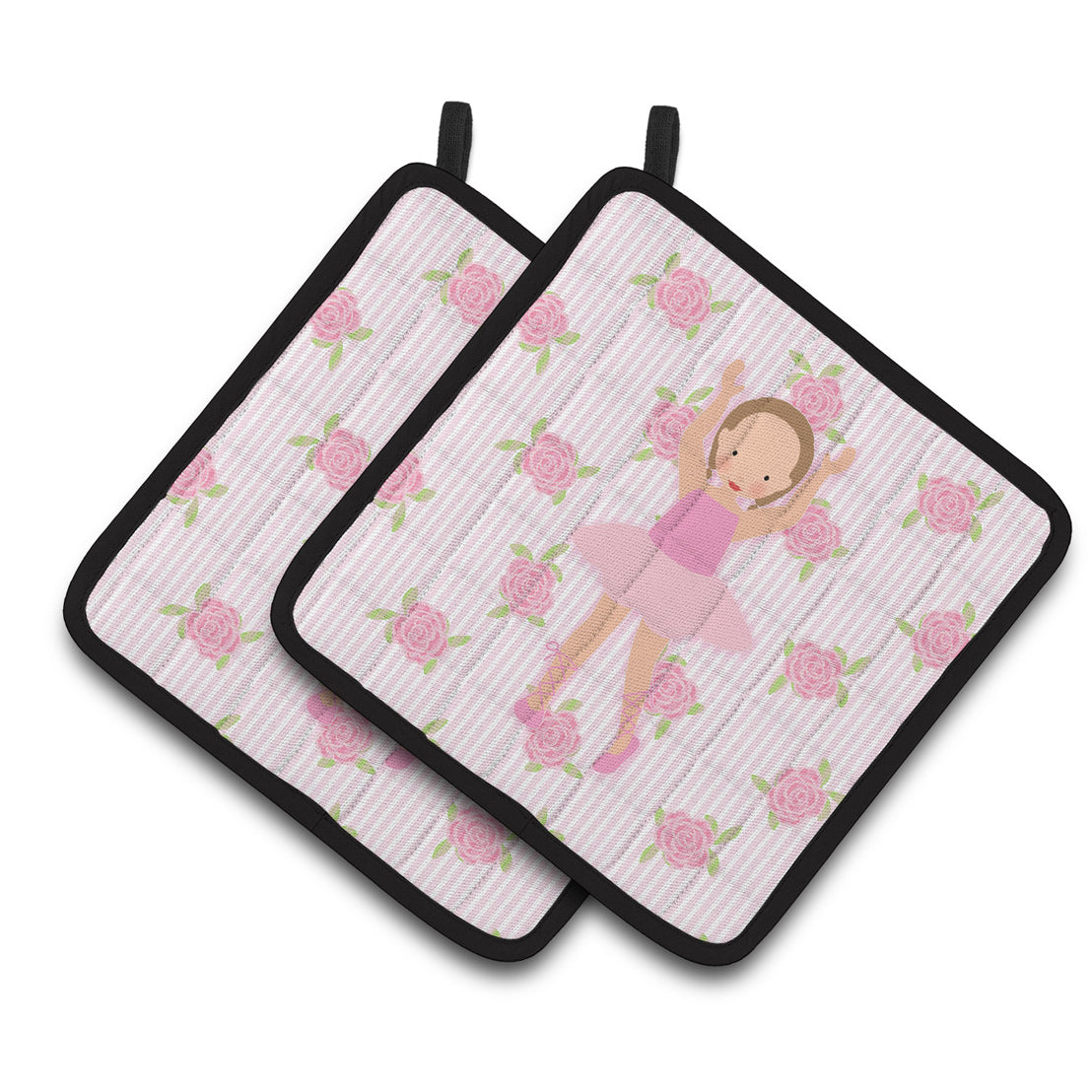 Caroline's Treasures Ballerina Brown Hair Ponytails Pair of Pot Holders