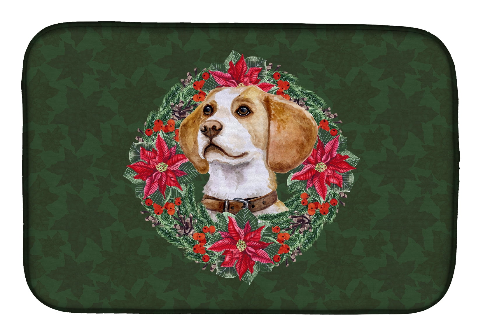 Caroline's Treasures Beagle Poinsetta Wreath Dish Drying Mat