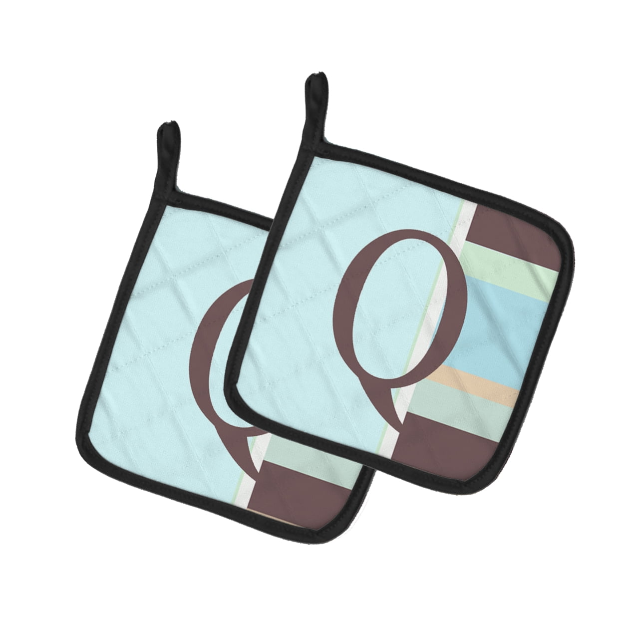 Caroline's Treasures CJ1003-QPTHD Letter Q Initial Monogram - Blue Stripes Pair of Pot Holders, 7.5HX7.5W, multicolor