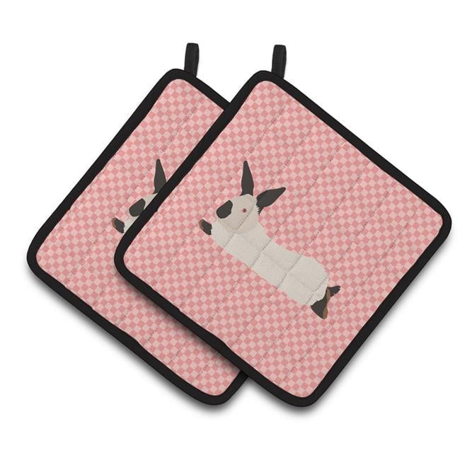 Caroline's Treasures California White Rabbit Pink Check Pair of Pot Holders