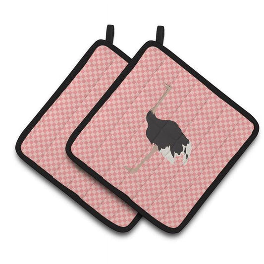 Caroline's Treasures Common Ostrich Pink Check Pair of Pot Holders