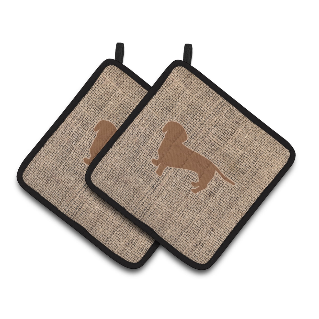 Dachshund Faux Burlap and Brown Pair of Pot Holders