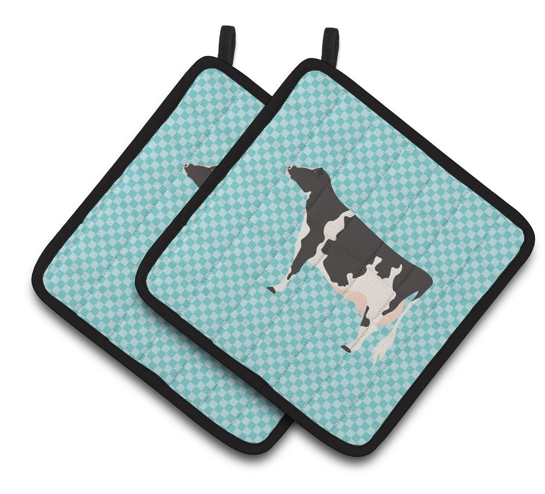 Caroline's Treasures Holstein Cow Blue Check Pair of Pot Holders