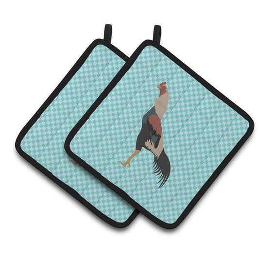 Caroline's Treasures Kulang Chicken Blue Check Pair of Pot Holders