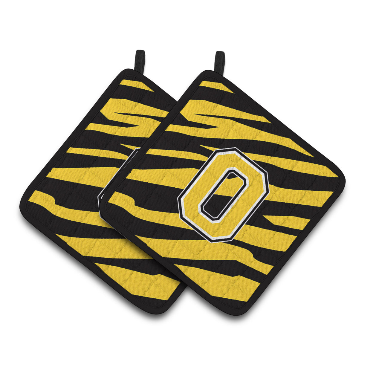 Caroline's Treasures Monogram Initial O Tiger Stripe - Black Gold Pair of Pot Holders