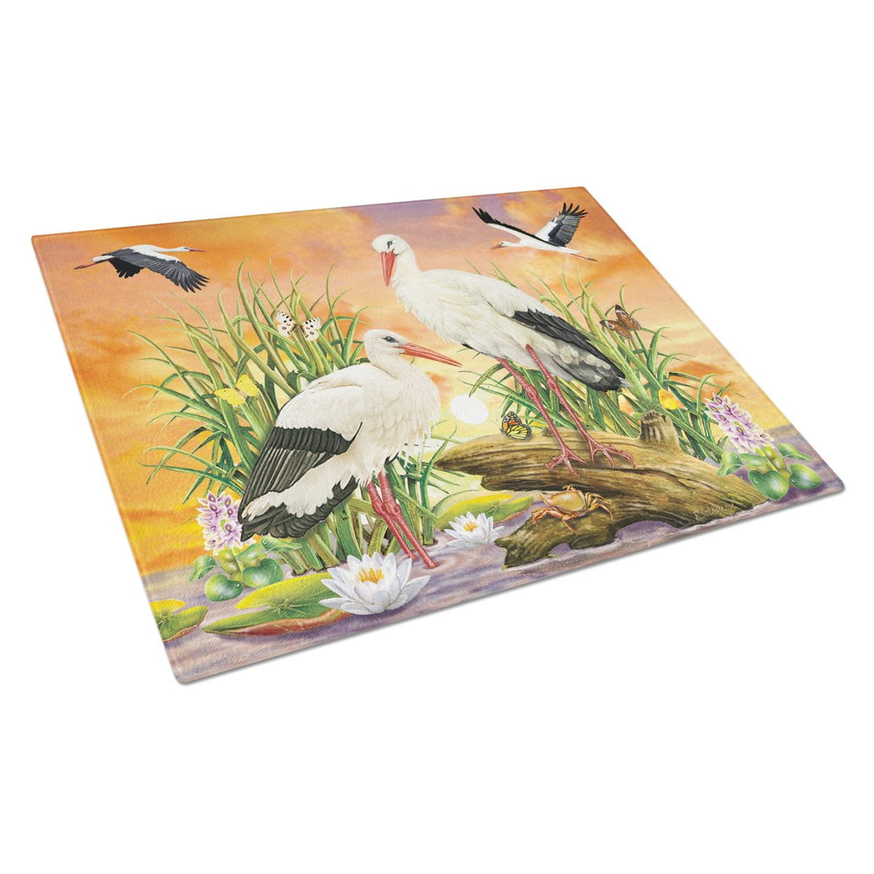 Caroline's Treasures PRS4026LCB Storks Glass Cutting Board Large, 12H x 16W, multicolor