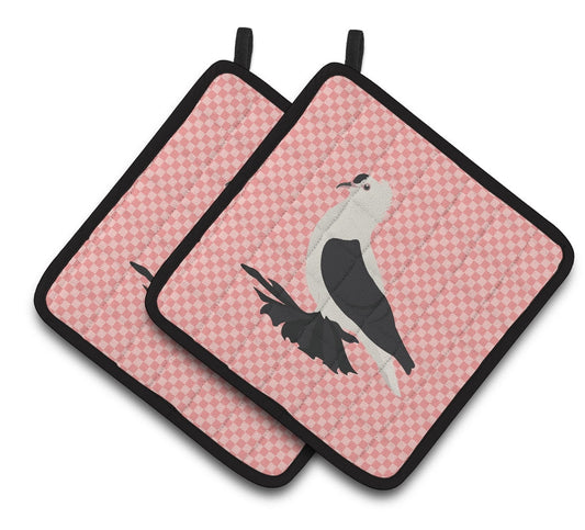 Caroline's Treasures Saxon Fairy Swallow Pigeon Pink Check Pair of Pot Holders