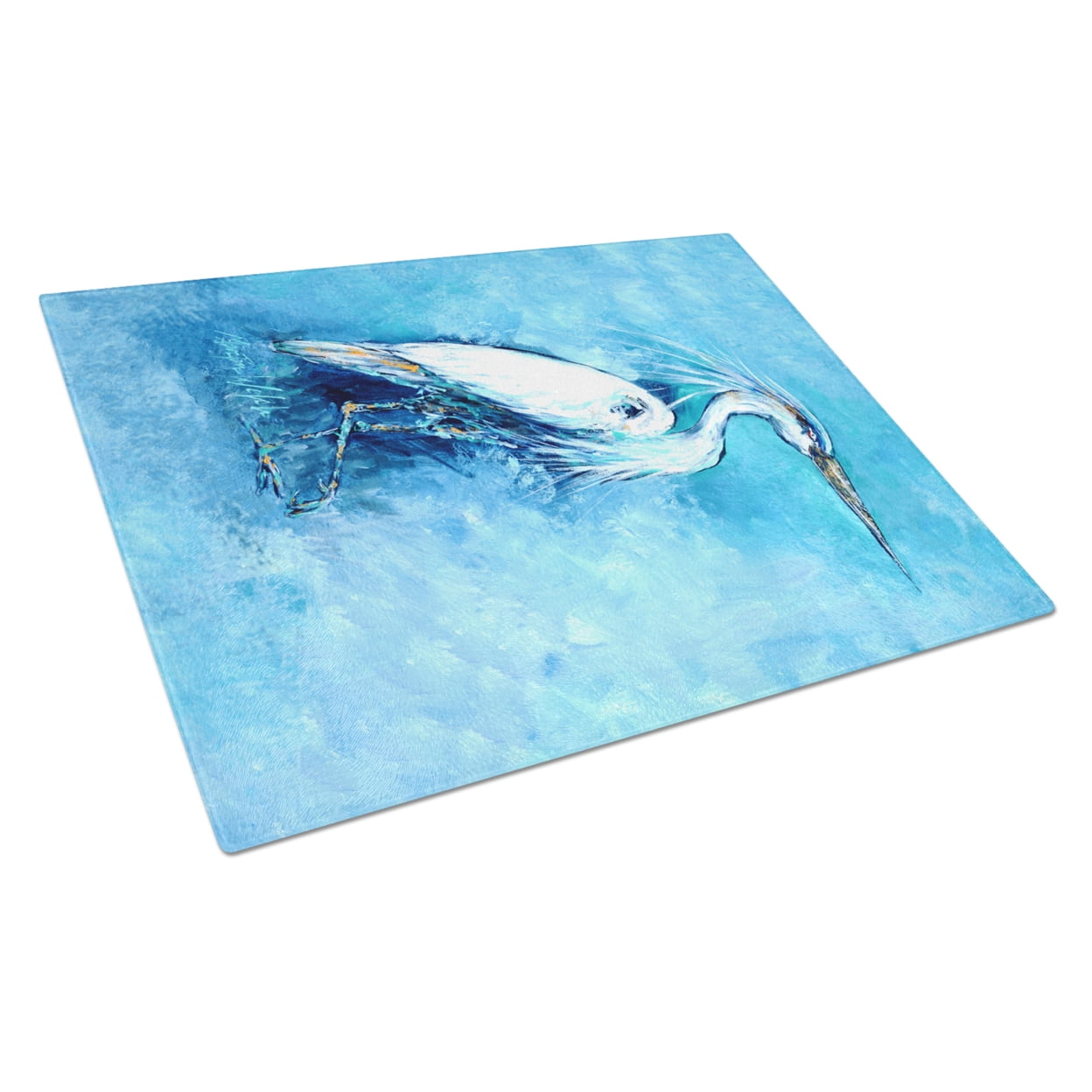 Caroline's Treasures Standing Gaurd Egret Glass Cutting Board Large