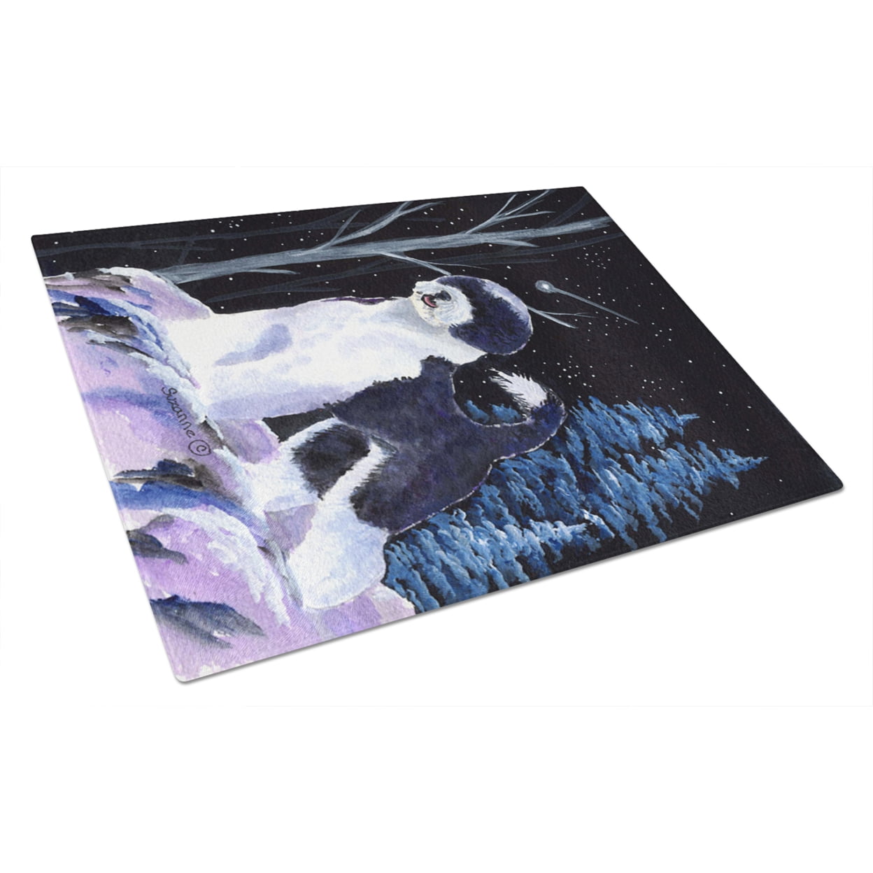 Caroline's Treasures Starry Night Portuguese Water Dog Glass Cutting Board Large