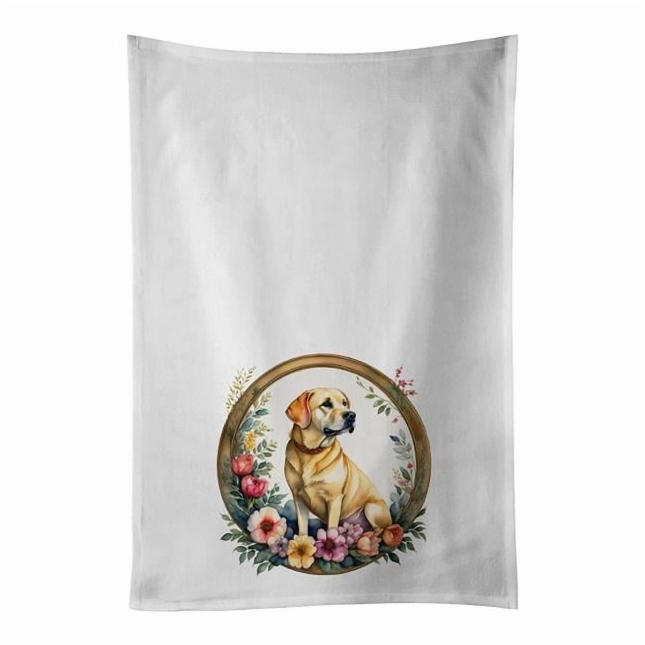 Carolines Treasures DAC2164WTKT 0.1 x 28 x 19 in. Yellow Labrador Retriever & Flowers Kitchen Towel, Set of 2