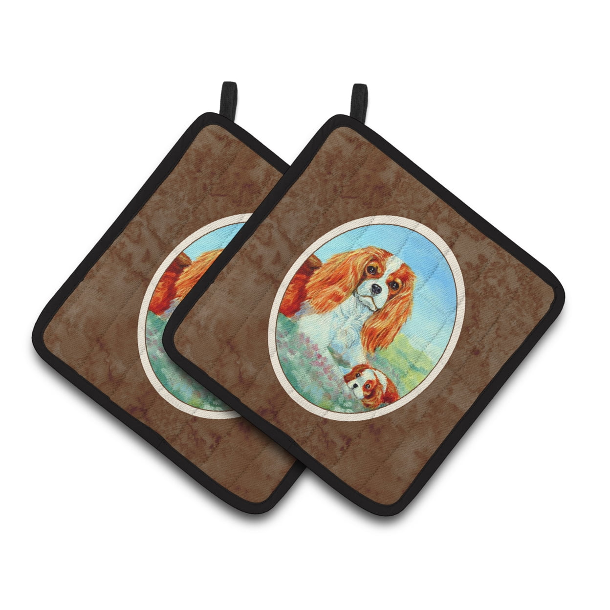 Carolines Treasures 7019PTHD Cavalier Spaniel Mommas Love Pair of Pot Holders , 7.5HX7.5W, multicolor
