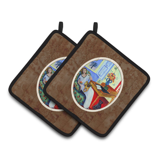 Carolines Treasures 7166PTHD Lady with her Pug Pair of Pot Holders  7.5HX7.5W multicolor