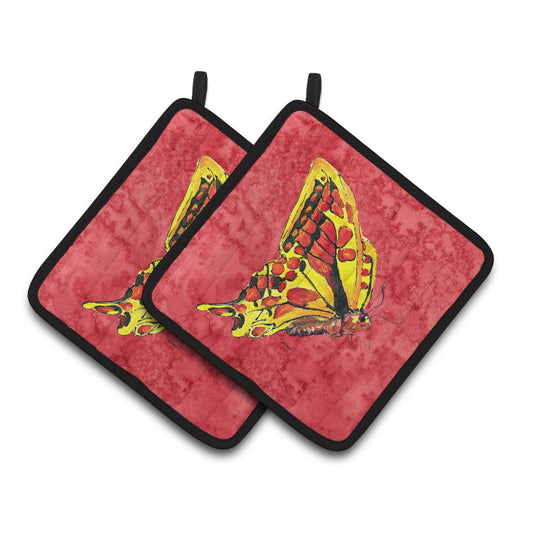 Carolines Treasures 8862PTHD Butterfly on Red Pair of Pot Holders , 7.5HX7.5W, multicolor