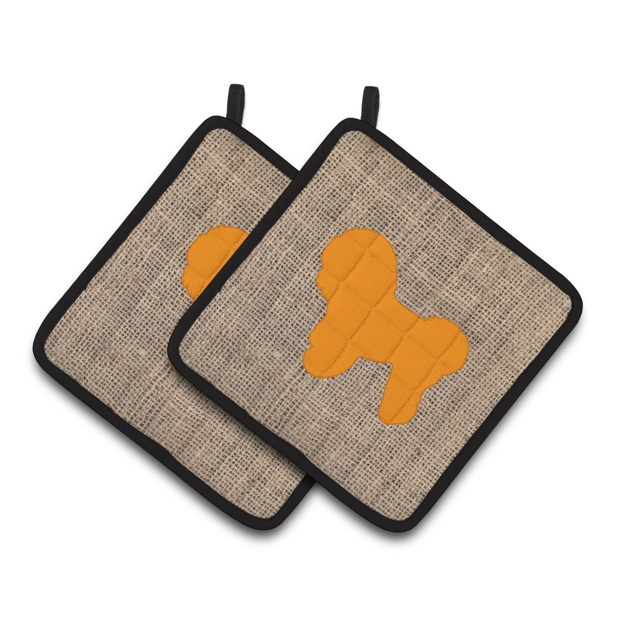 Carolines Treasures BB1107-BL-OR-PTHD Bichon Frise Faux Burlap and Orange Pair of Pot Holders , 7.5HX7.5W, multicolor