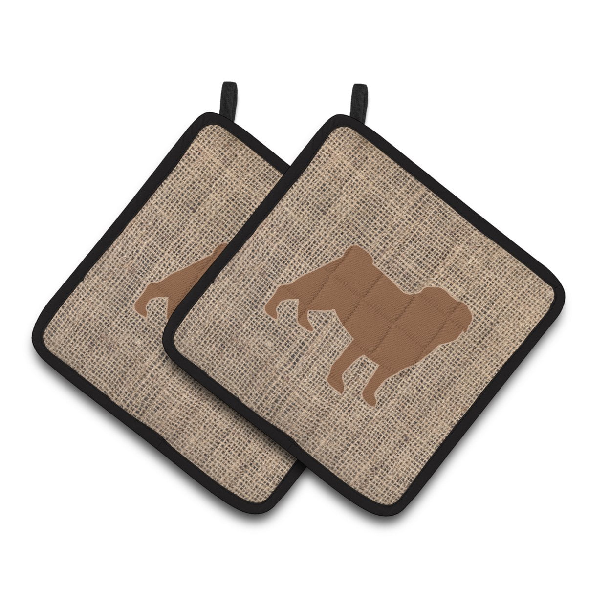 Carolines Treasures BB1112-BL-BN-PTHD Pug Faux Burlap and Brown Pair of Pot Holders , 7.5HX7.5W, multicolor