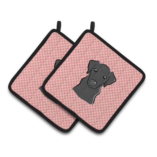 Carolines Treasures BB1235PTHD Checkerboard Pink Black Labrador Pair of Pot Holders , 7.5HX7.5W, multicolor