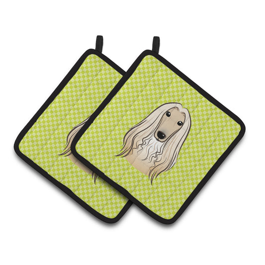 Carolines Treasures BB1306PTHD Checkerboard Lime Green Afghan Hound Pair of Pot Holders , 7.5HX7.5W, multicolor