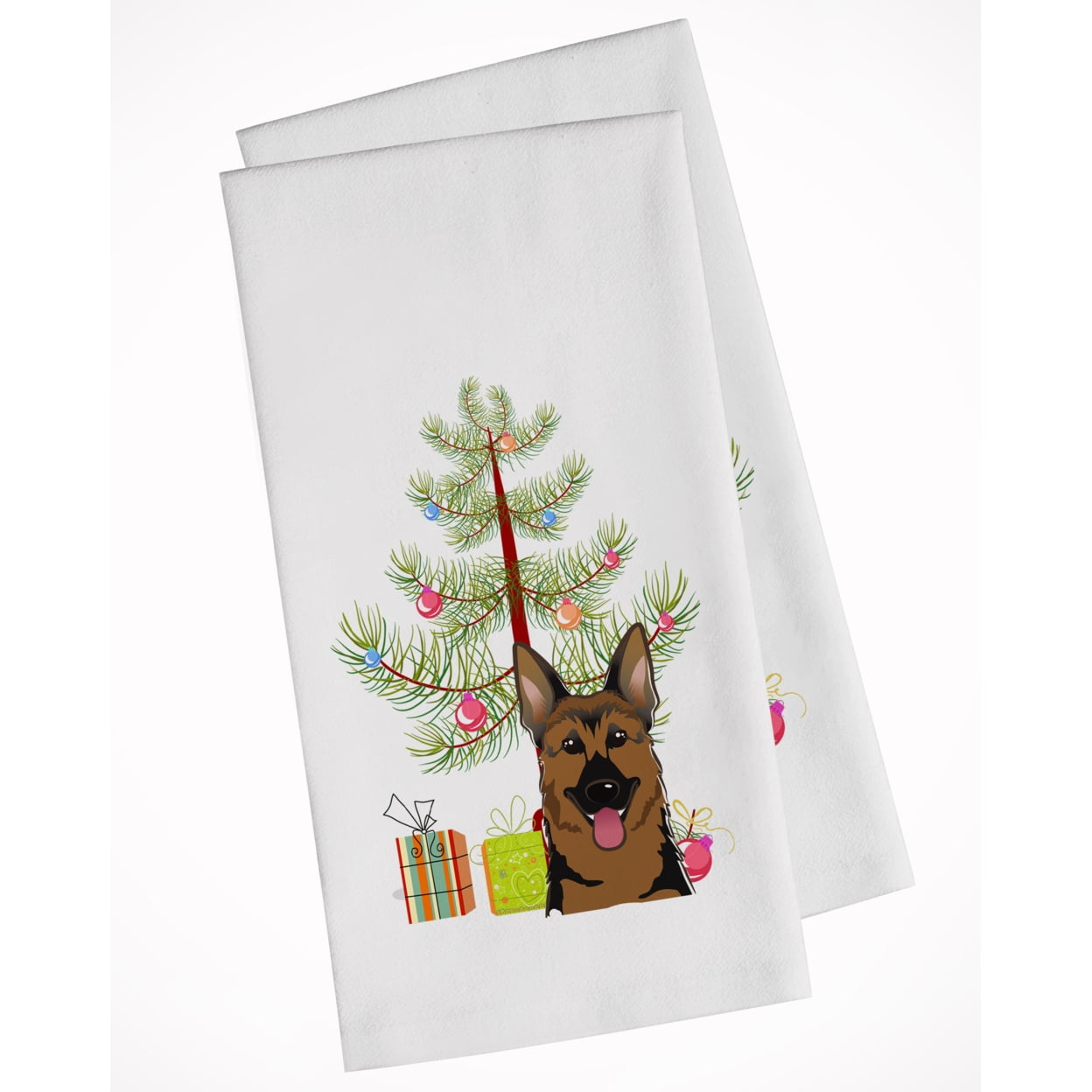 Carolines Treasures BB1583WTKT Christmas Tree and German Shepherd White Kitchen Towel Set of 2 Dish Towels 19 X 25"