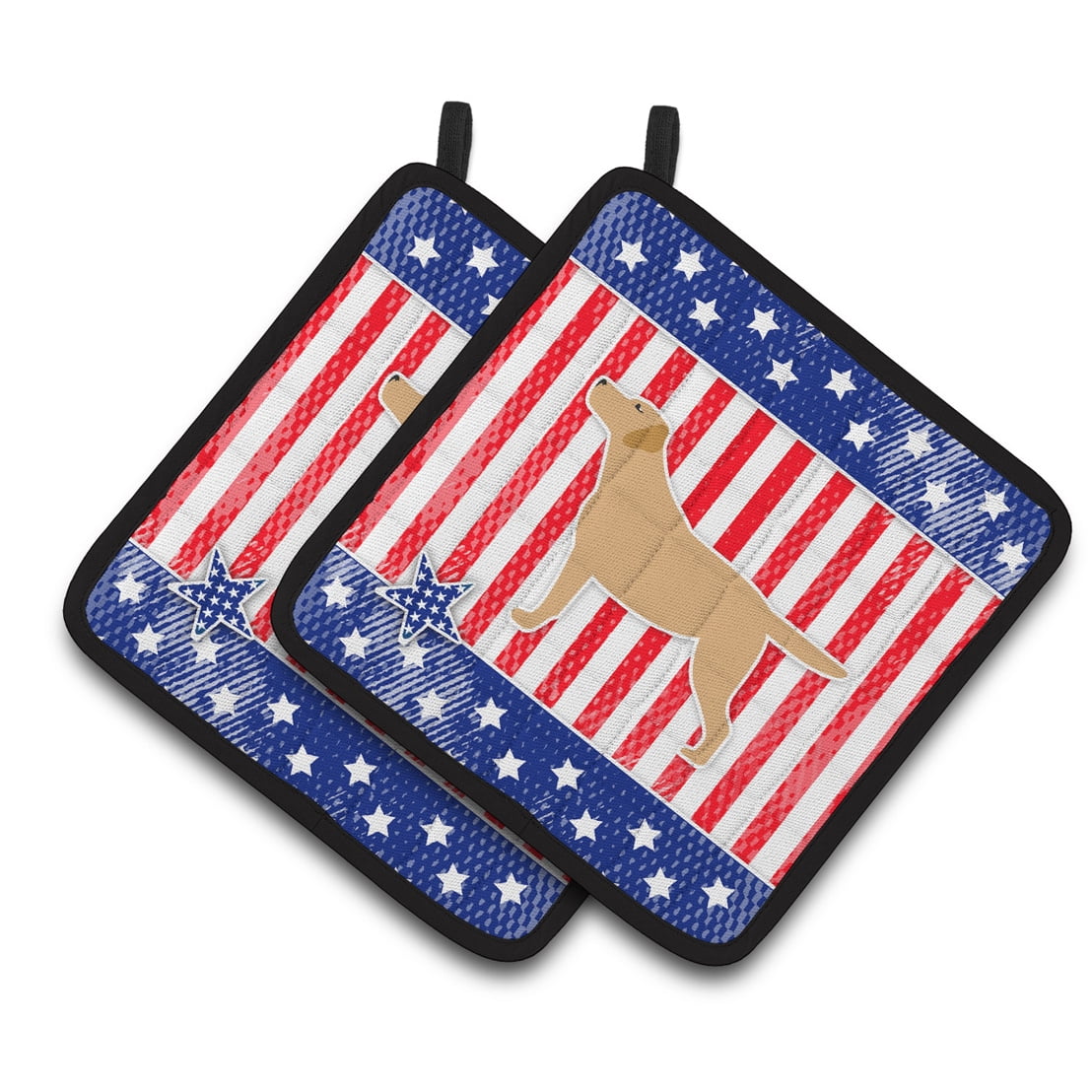 Carolines Treasures BB3297PTHD Patriotic Yellow Labrador Retriever Pair of Pot Holders , 7.5HX7.5W, multicolor