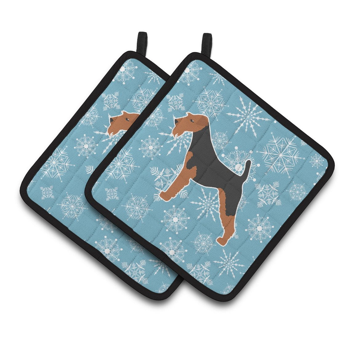 Carolines Treasures BB3557PTHD Winter Snowflake Airedale Terrier Pair of Pot Holders , 7.5HX7.5W, multicolor