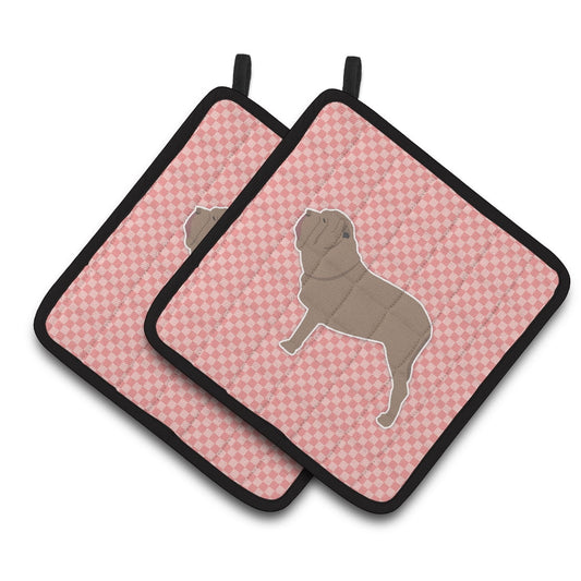 Carolines Treasures BB3665PTHD Neapolitan Mastiff Checkerboard Pink Pair of Pot Holders , 7.5HX7.5W, multicolor