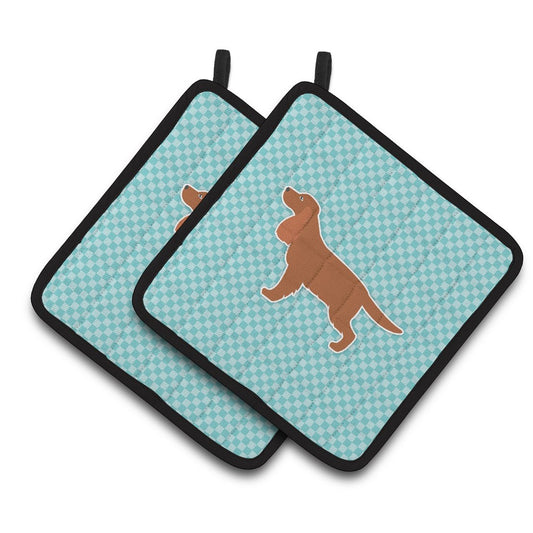 Carolines Treasures BB3712PTHD English Cocker Spaniel Checkerboard Blue Pair of Pot Holders , 7.5HX7.5W, multicolor