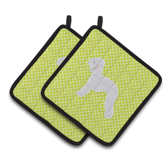 Carolines Treasures BB3794PTHD Bedlington Terrier Checkerboard Green Pair of Pot Holders 7.5HX7.5W multicolor