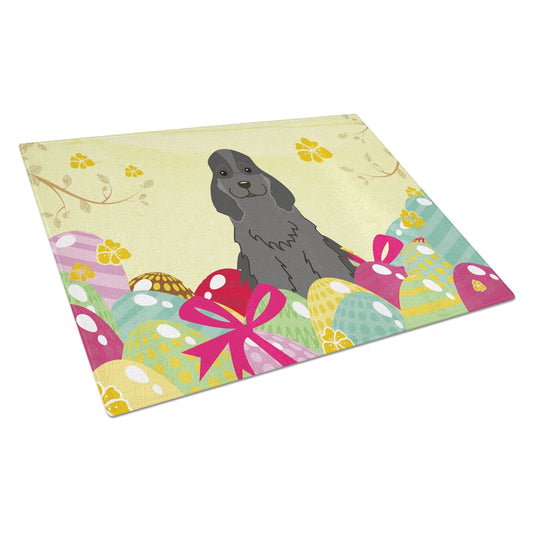 Carolines Treasures BB6092LCB Easter Eggs Cocker Spaniel Black Glass Cutting Board Large, 12H x 16W, multicolor