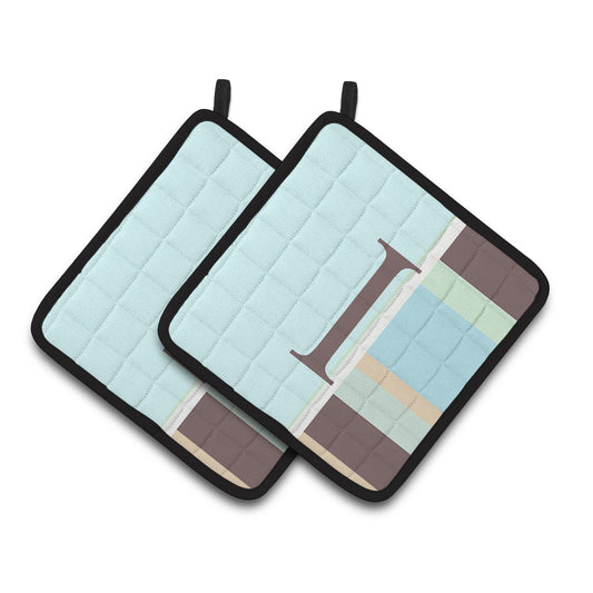 Carolines Treasures CJ1003-IPTHD Letter I Initial Monogram - Blue Stripes Pair of Pot Holders, 7.5HX7.5W, multicolor