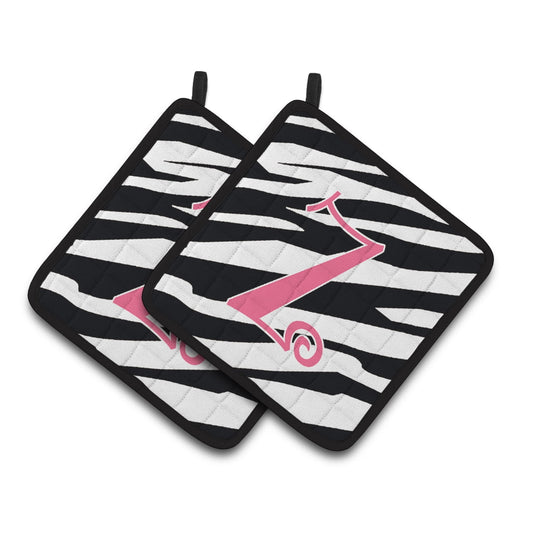 Carolines Treasures CJ1037-ZPTHD Letter Z Initial Zebra Stripe and Pink Pair of Pot Holders, 7.5HX7.5W, multicolor