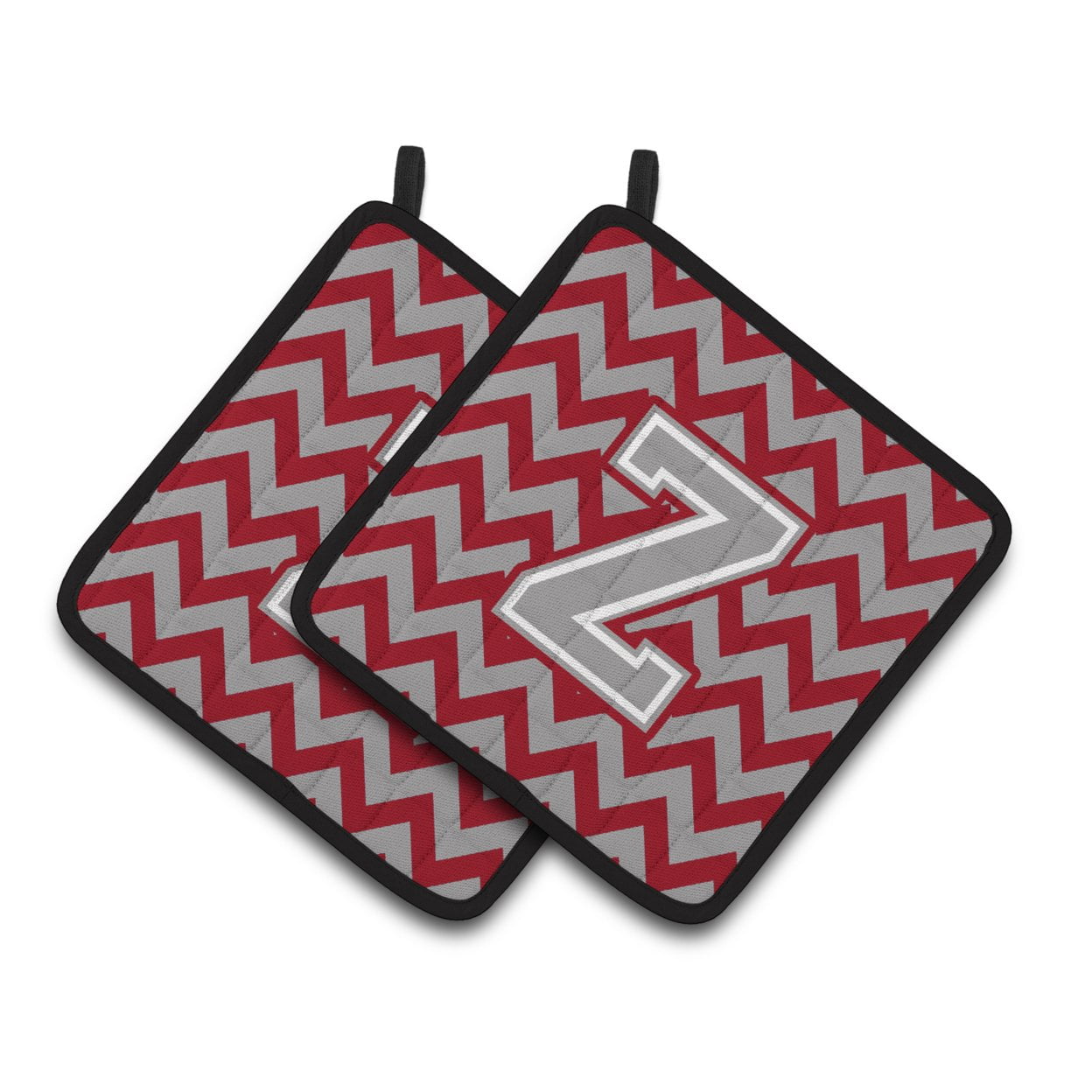 Carolines Treasures CJ1043-ZPTHD Letter Z Chevron Crimson and Grey Pair of Pot Holders, 7.5HX7.5W, multicolor