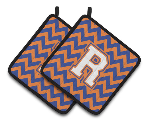 Caroline's Treasures CJ1060-RPTHD Letra R Chevron Azul y Naranja 3 Pares de Agarraderas, 7.5H X 7.5W, multicolor