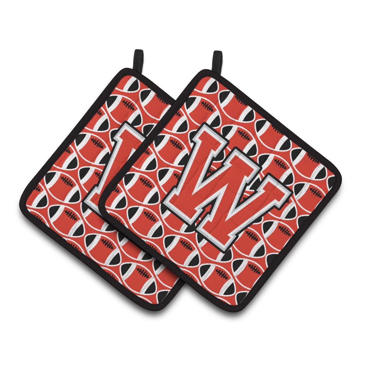 Letter W Football Scarlet and Grey Pair of Pot Holders