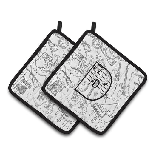 Carolines Treasures CJ2007-DPTHD Letter D Musical Note Letters Pair of Pot Holders, 7.5HX7.5W, multicolor