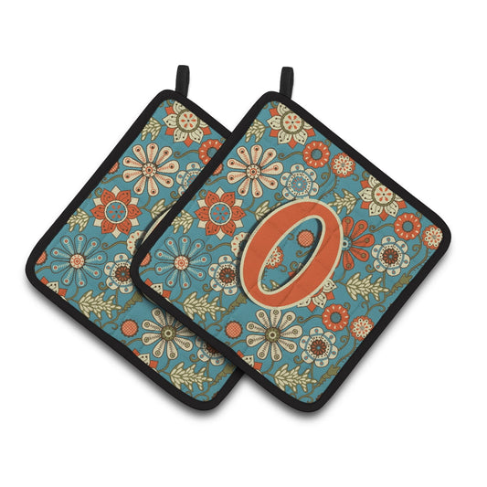 Carolines Treasures CJ2012-OPTHD Letter O Flowers Retro Blue Pair of Pot Holders, 7.5HX7.5W, multicolor