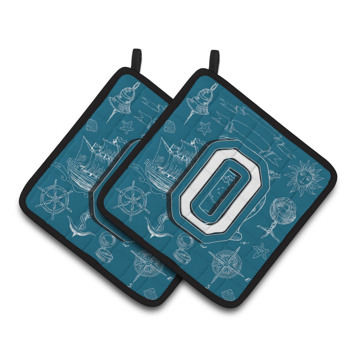 Carolines Treasures CJ2014-OPTHD Letter O Sea Doodles Initial Alphabet Pair of Pot Holders, 7.5HX7.5W, multicolor