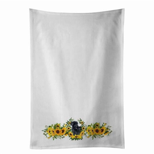 Carolines Treasures CK2852WTKT 28 x 19 in. Unisex Giant Schnauzer in Sunflowers White Dish Towels Kitchen Towel - Set of 2