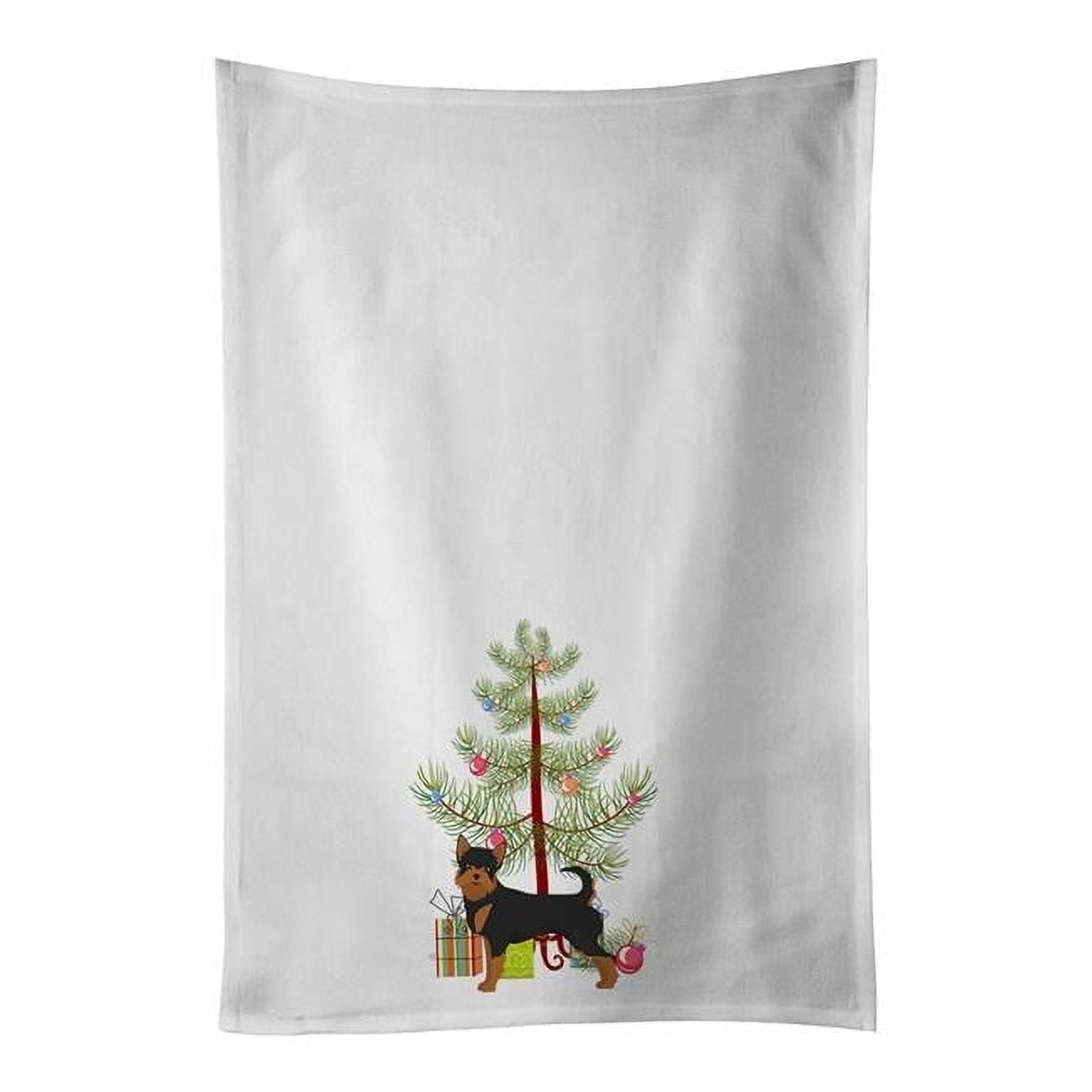 Carolines Treasures CK3817WTKT 28 x 19 in. Unisex Black & Tan Chorkie Christmas Tree White Dish Towels Kitchen Towel - Set of 2