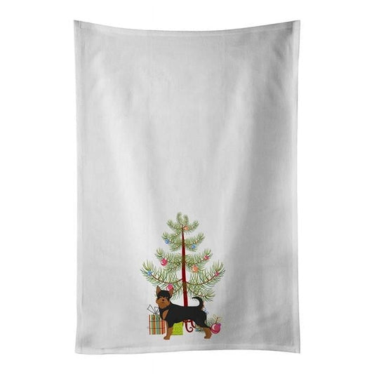 Carolines Treasures CK3817WTKT 28 x 19 in. Unisex Black & Tan Chorkie Christmas Tree White Dish Towels Kitchen Towel - Set of 2