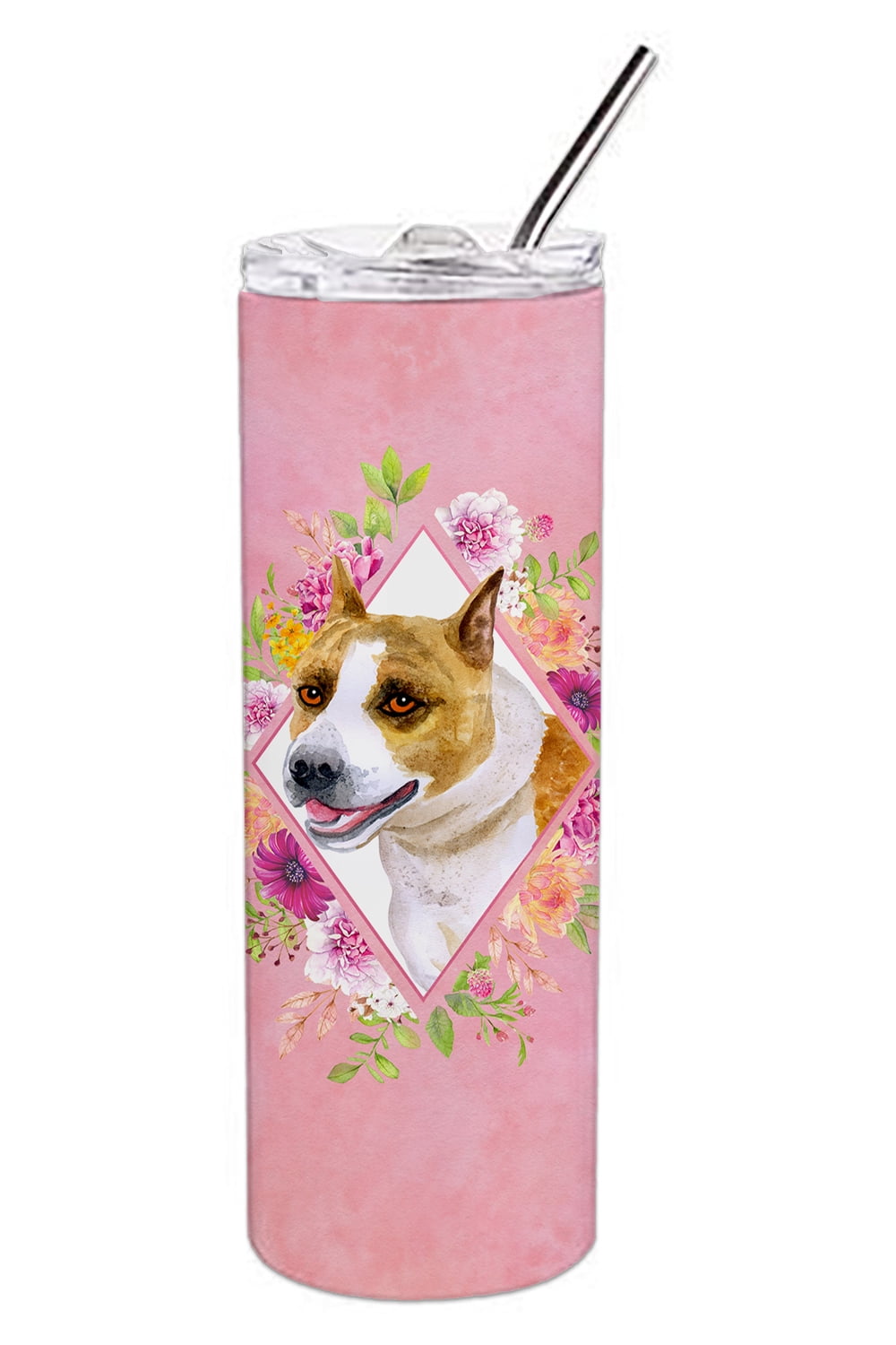 Carolines Treasures CK4114TBL20 Bull Terrier Pink Flowers Stainless Steel 20 oz Skinny Tumbler 20 oz multicolor
