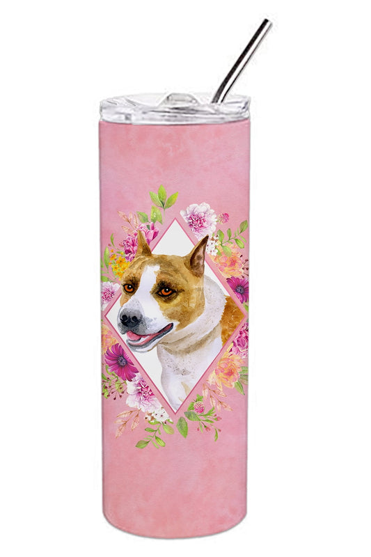 Carolines Treasures CK4114TBL20 Bull Terrier Pink Flowers Stainless Steel 20 oz Skinny Tumbler 20 oz multicolor