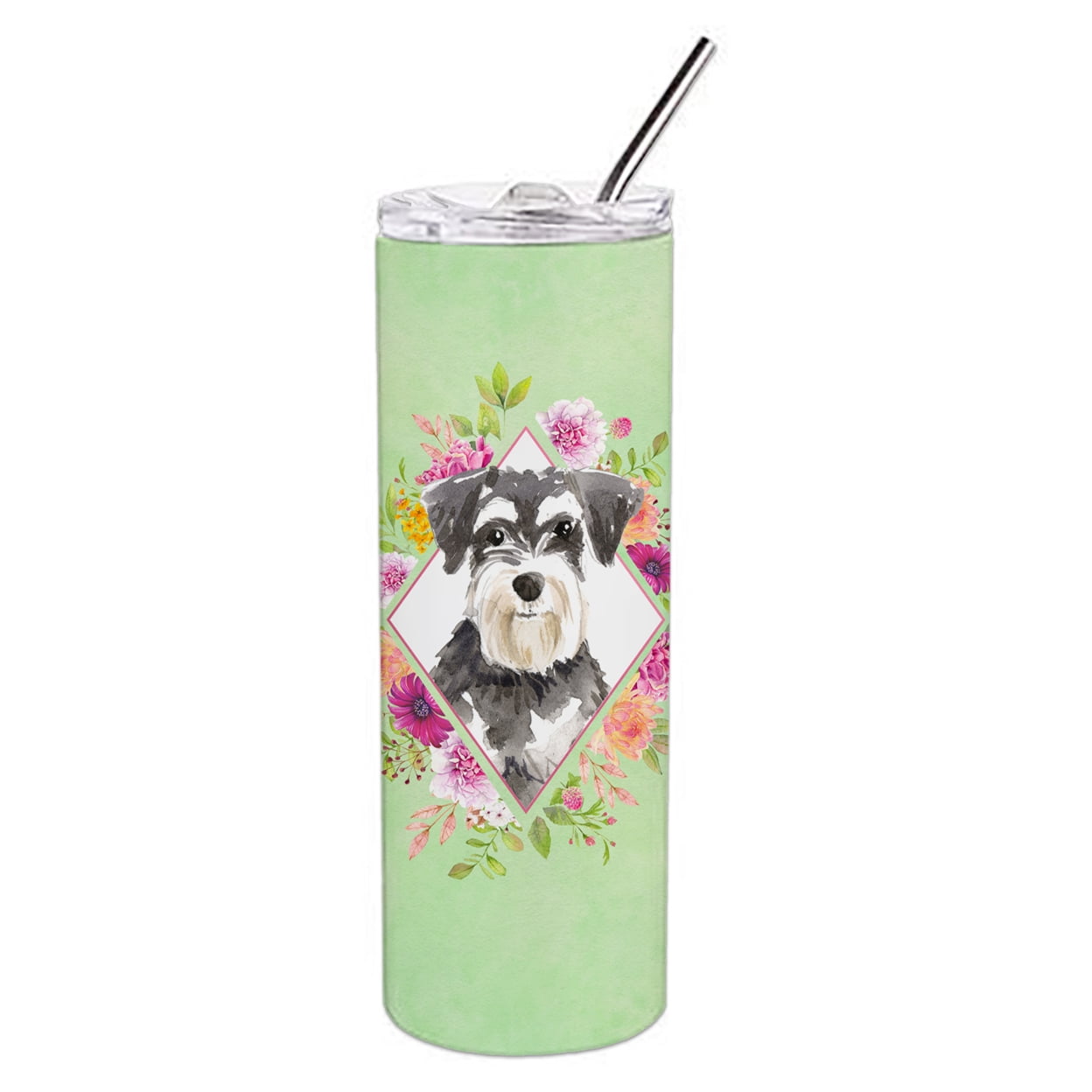 Carolines Treasures CK4382TBL20 Schnauzer Design2 Green Flowers Stainless Steel 20 oz Skinny Tumbler 20 oz multicolor